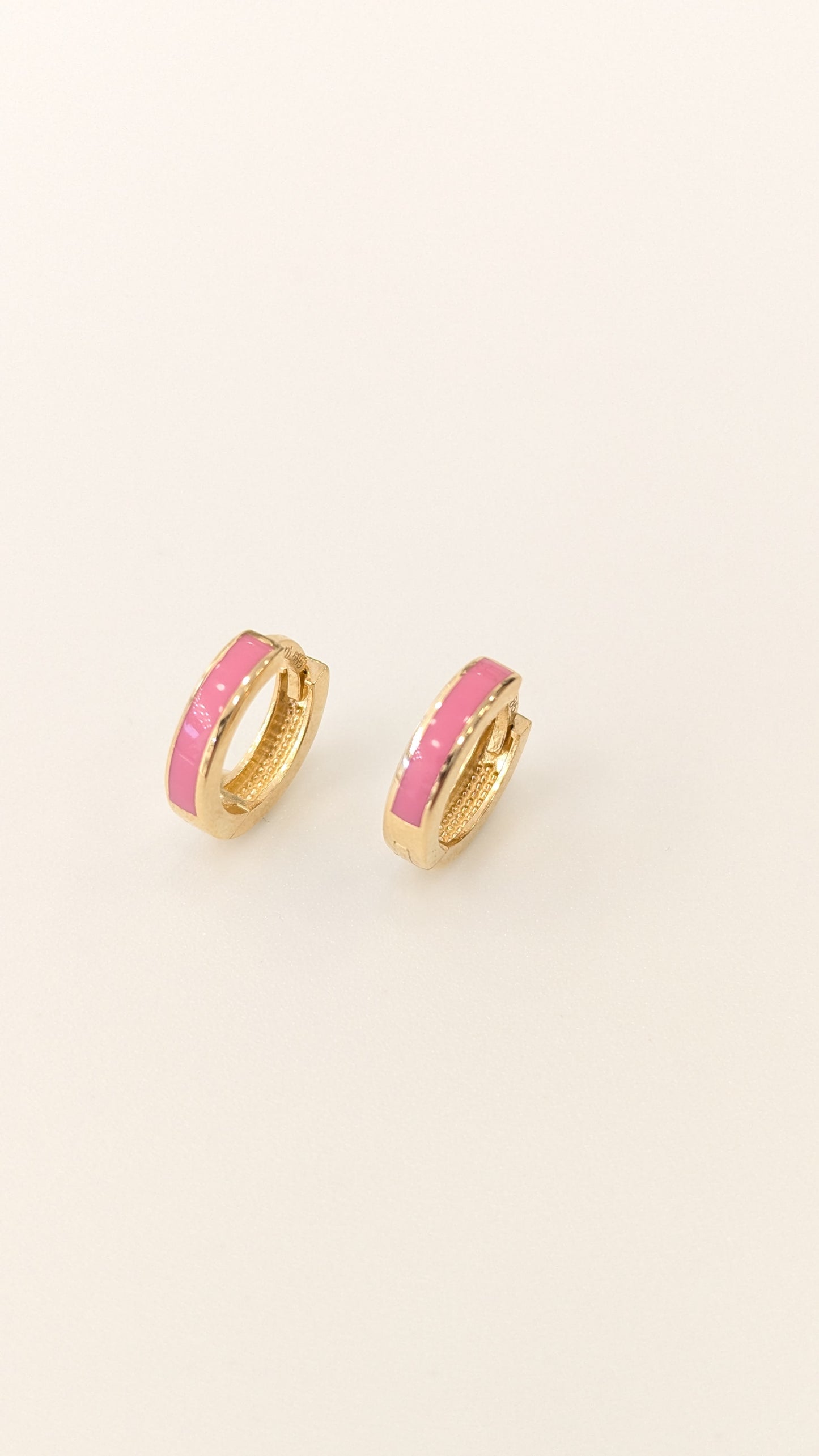 Gold Hoop Earrings With Pink Enamel