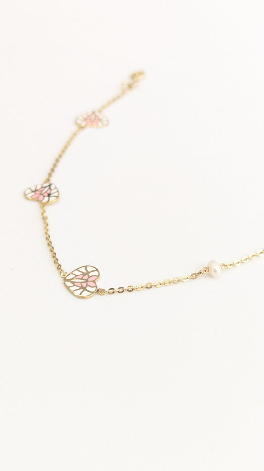 Gold Enamel Hearts Necklace