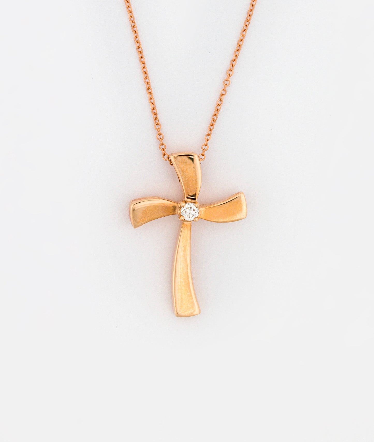 Rose Gold Curved Diamond Cross