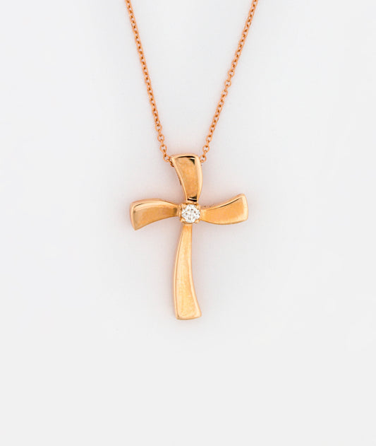 Rose Gold Curved Diamond Cross