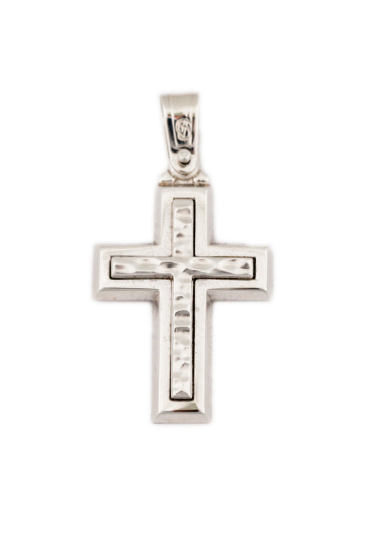 White Gold Hammered Cross