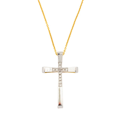 Σταυρός Δίχρωμος Κ18 με Διαμάντια 0,28ct